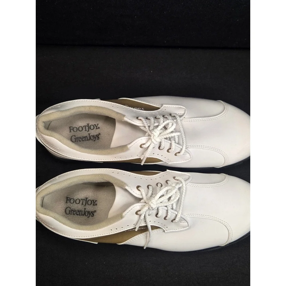 FootJoy GreenJoys Women 9.5 M White Tan Saddle Spiked leather Golf Shoes 48377